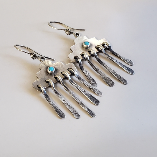 Silver rain earrings with turquoise