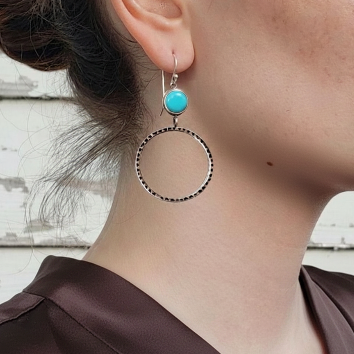 Hoop earrings with turquoise tops