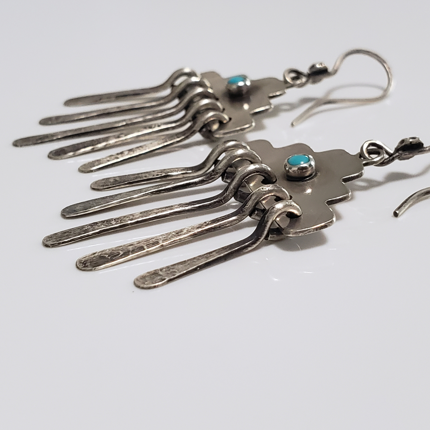 Silver rain earrings with turquoise