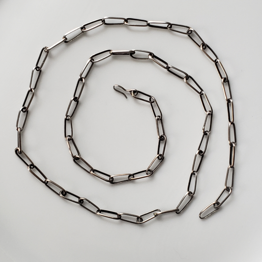 Large link sterling silver bench chain necklace