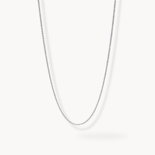 Front image of sterling silver chain necklace against white background