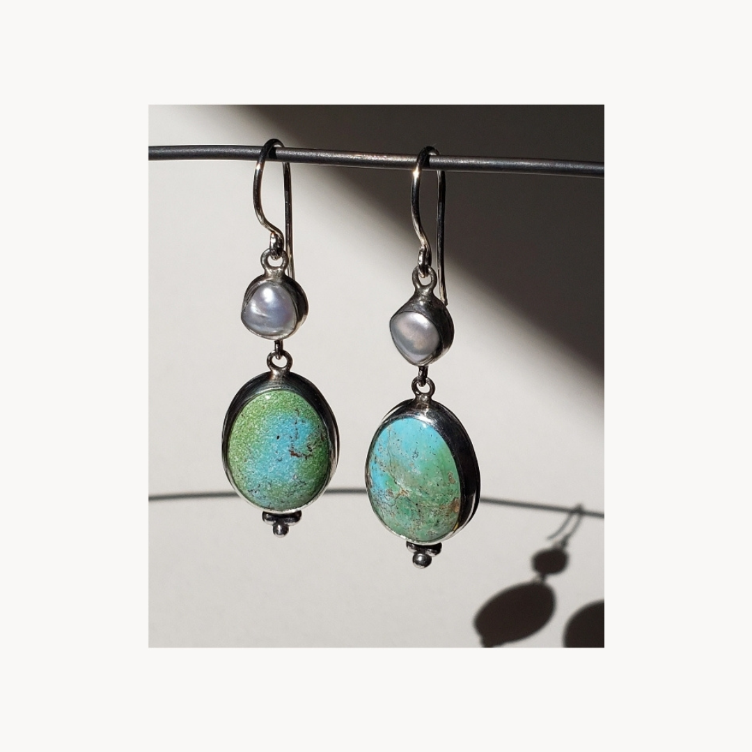 Turquoise and pearl earrings