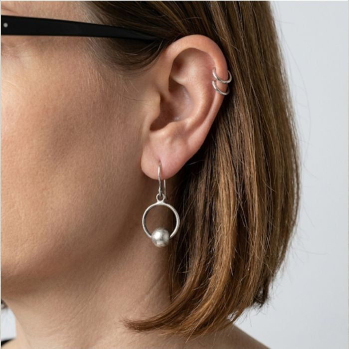 Sterling silver hoop earrings with bead