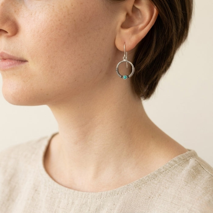 Rustic wrapped turquoise hoop earrings