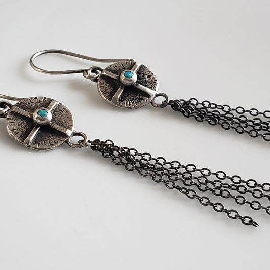 Silver coin earrings with dangles