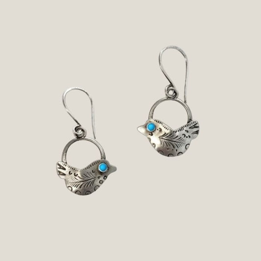 Sterling silver folk art bird earrings