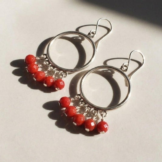 Red coral hoop earrings