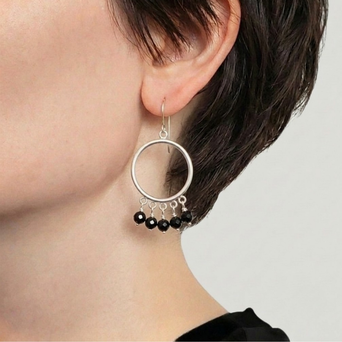 Black spinel hoop earrings