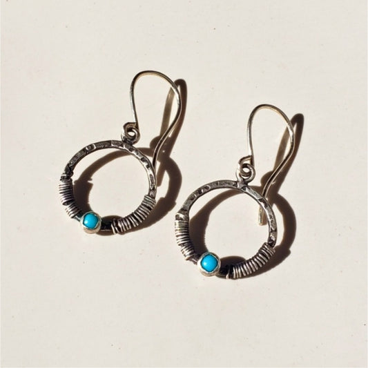 Rustic wrapped turquoise hoop earrings