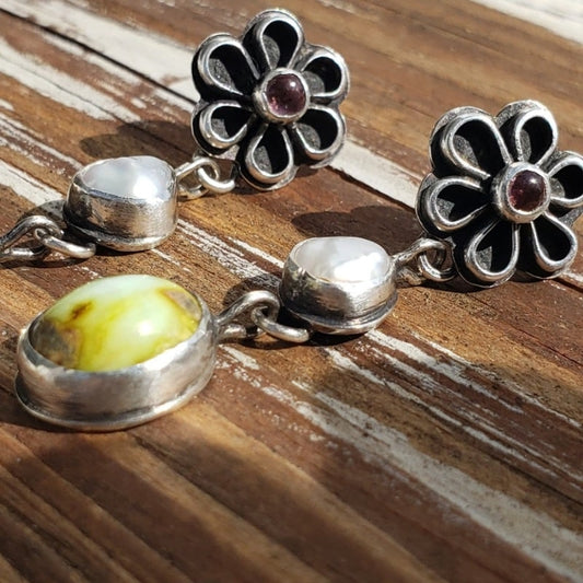 Pink tourmaline flower earrings