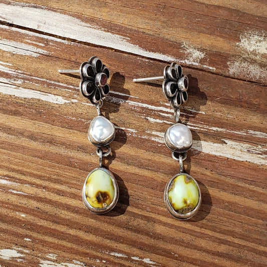 Pink tourmaline flower earrings