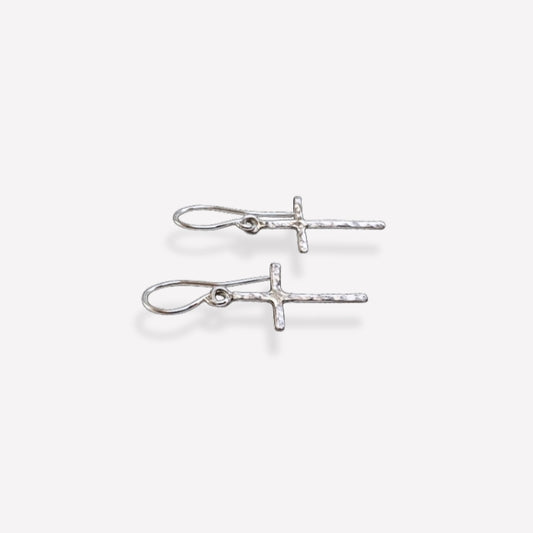 Sterling silver textured cross earrings