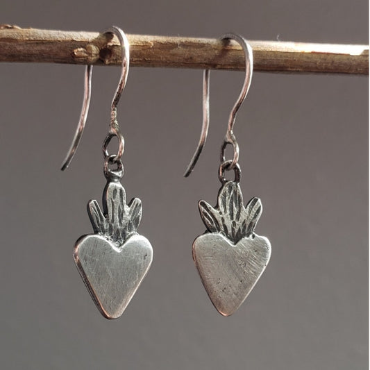 Silver flaming heart earrings