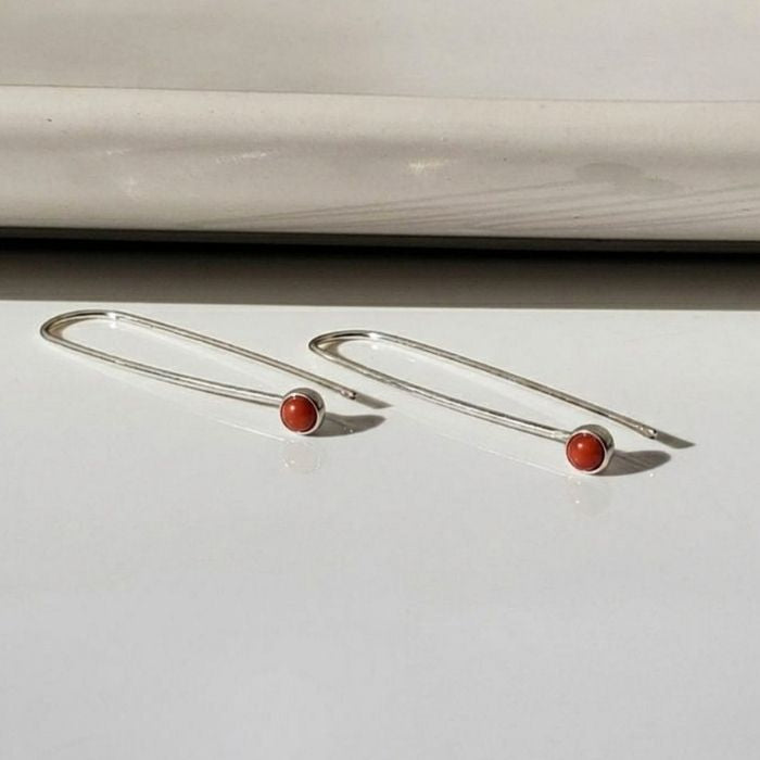Red coral threader earrings