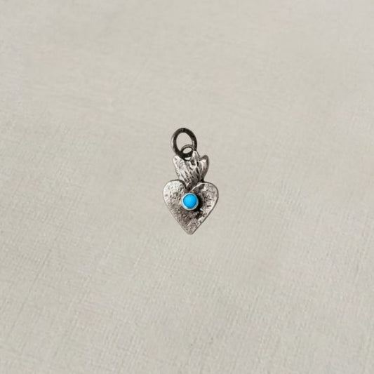 Sterling silver heart charm pendant with turquoise
