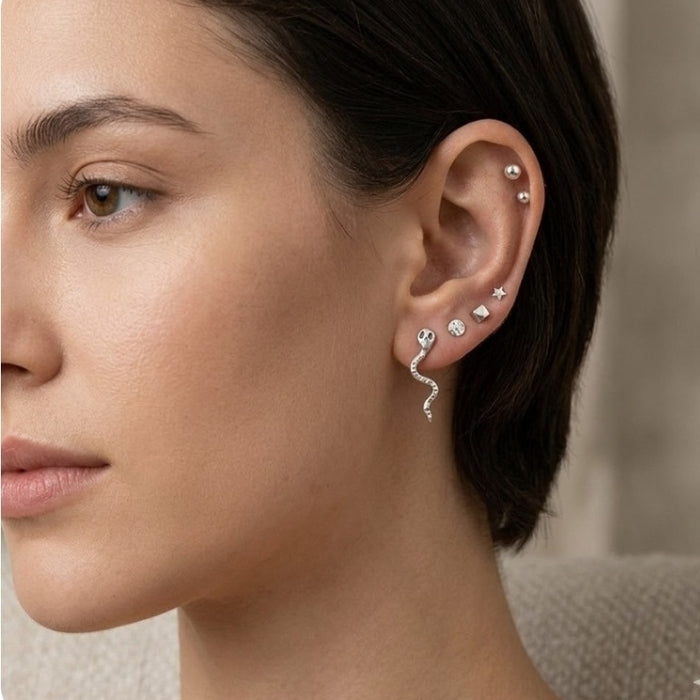 Single sterling silver snake stud earring