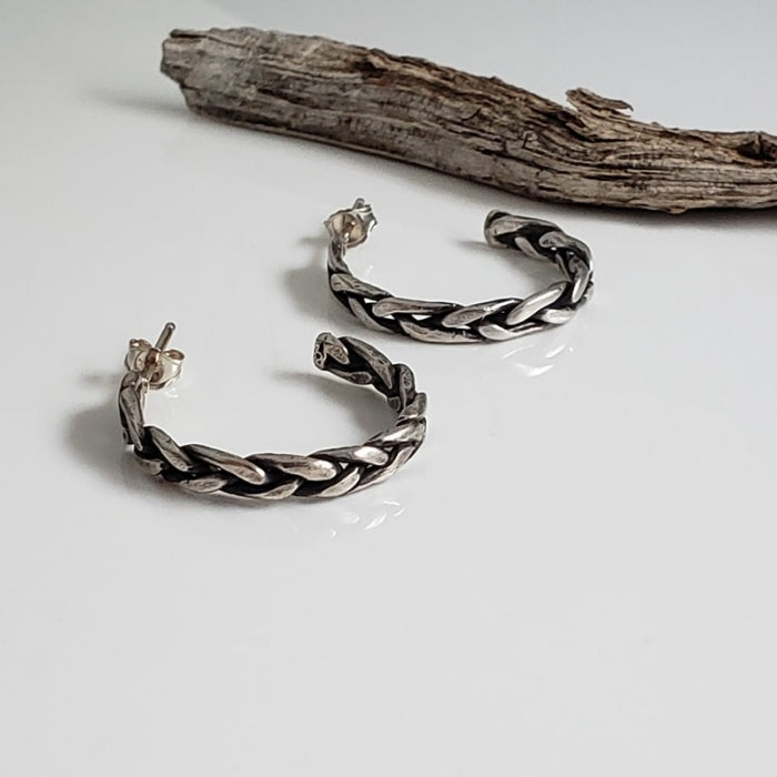 Braided silver hoop earrings