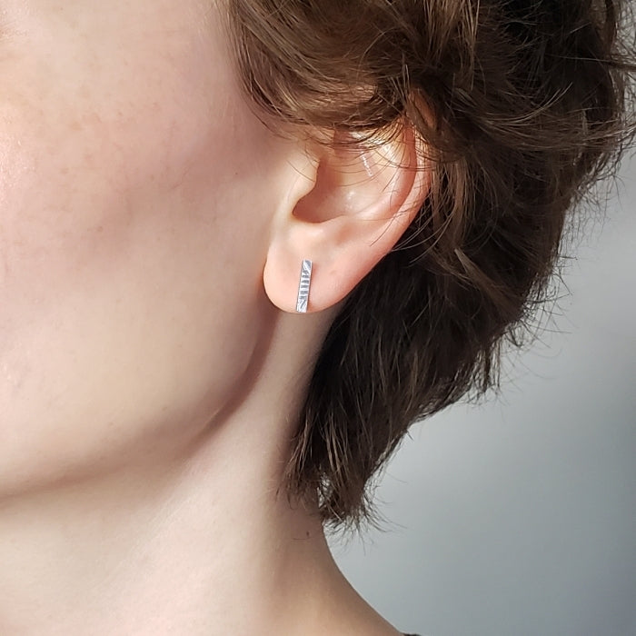 Stamped silver bar earrings