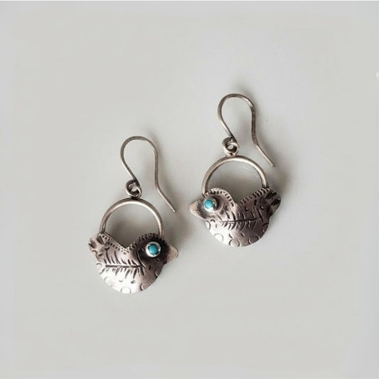 Sterling silver folk art bird earrings