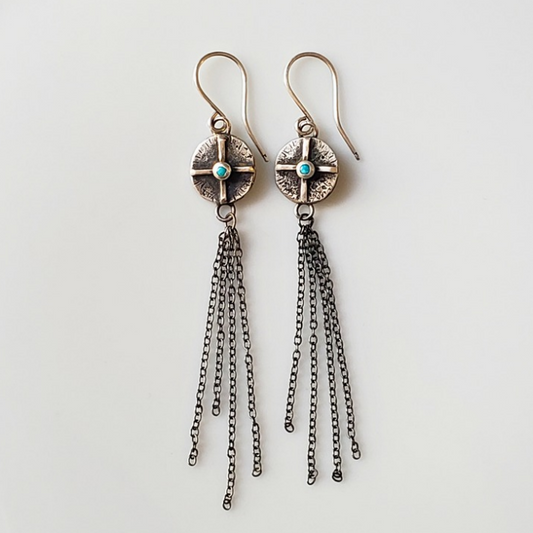 Silver coin earrings with dangles