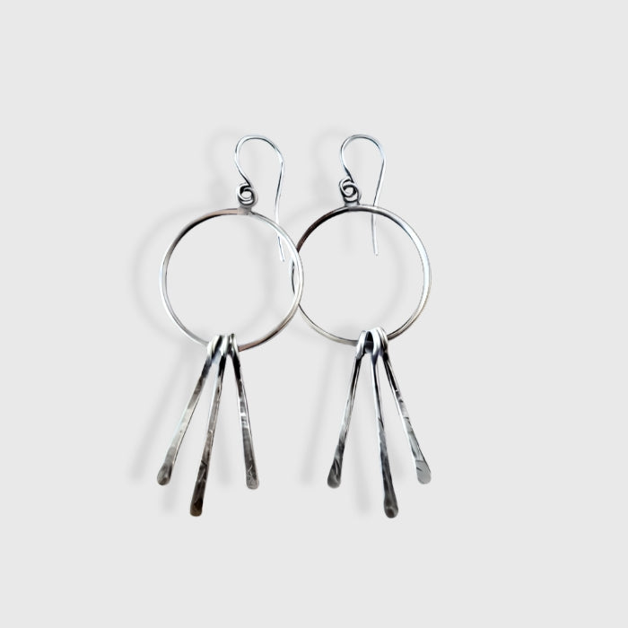 Silver hoop earrings with long dangles