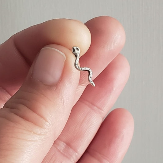 Single sterling silver snake stud earring