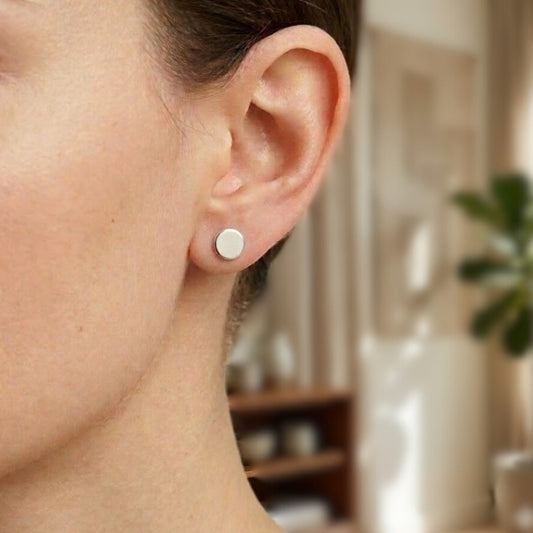 Silver disc pebble earrings