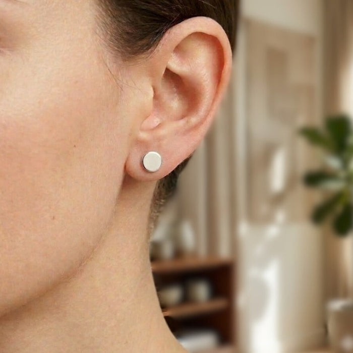 Silver disc pebble earrings