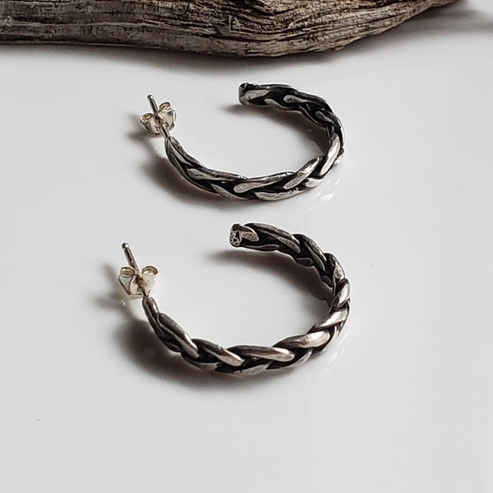Braided silver hoop earrings