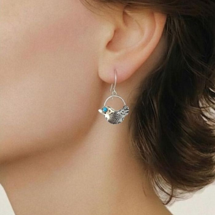 Sterling silver folk art bird earrings