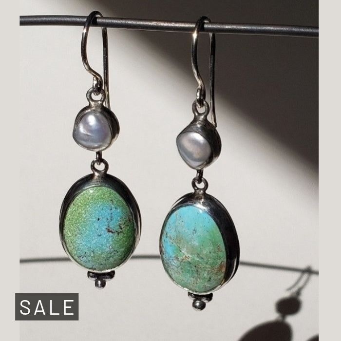 Turquoise and pearl earrings