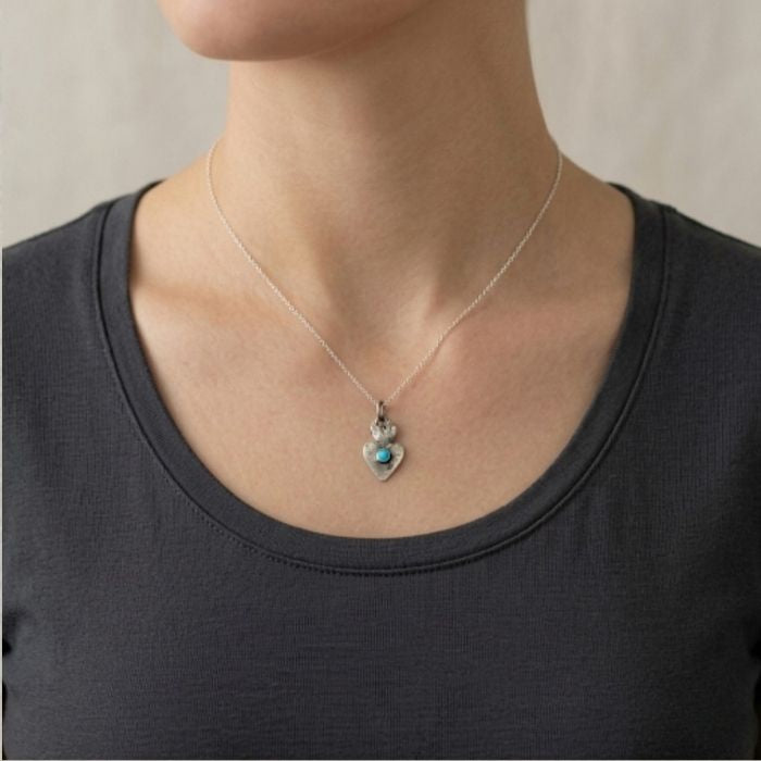 Sterling silver heart charm pendant with turquoise