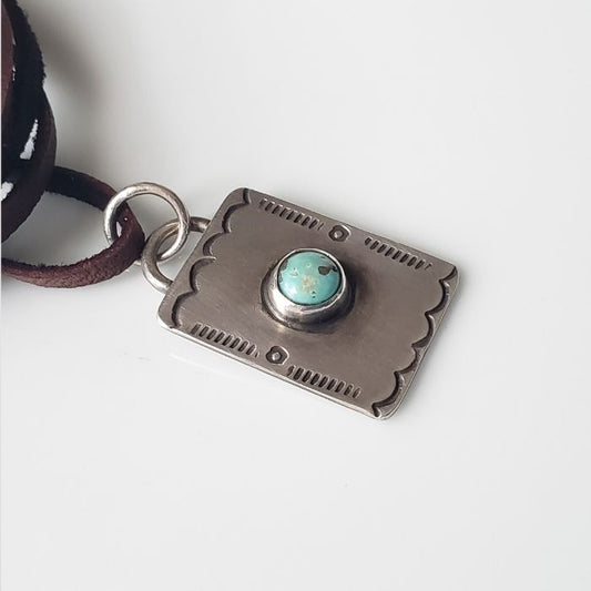 Silver tag pendant with turquoise necklace