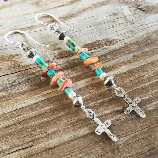 Turquoise heishi and spiny coral earrings