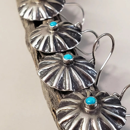 Classic silver concho earrings with turquoise
