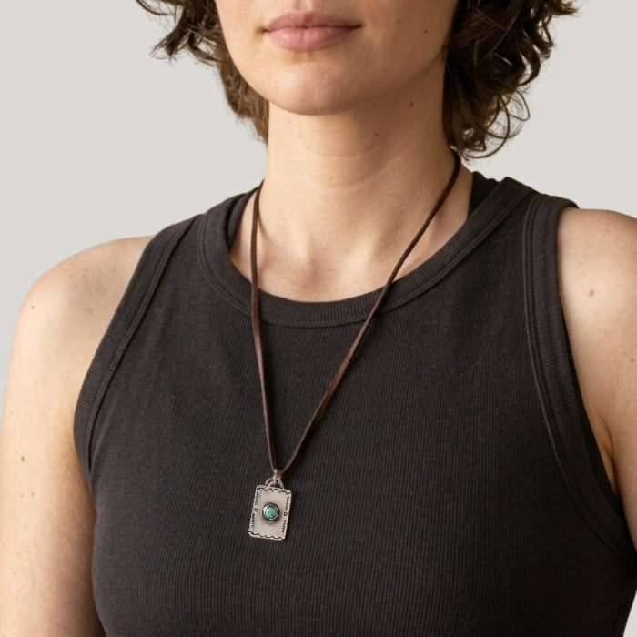 Silver tag pendant with turquoise necklace