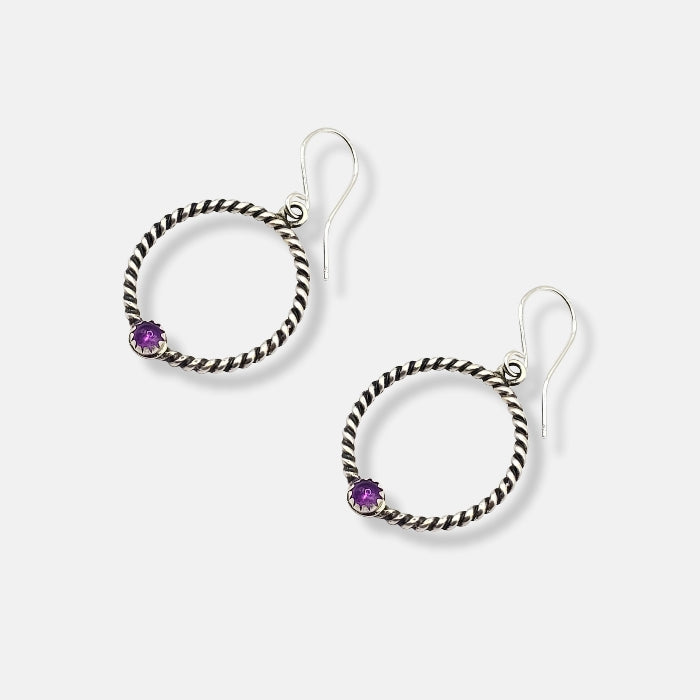 Purple amethyst hoop earrings