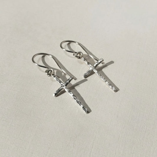 Sterling silver textured cross earrings