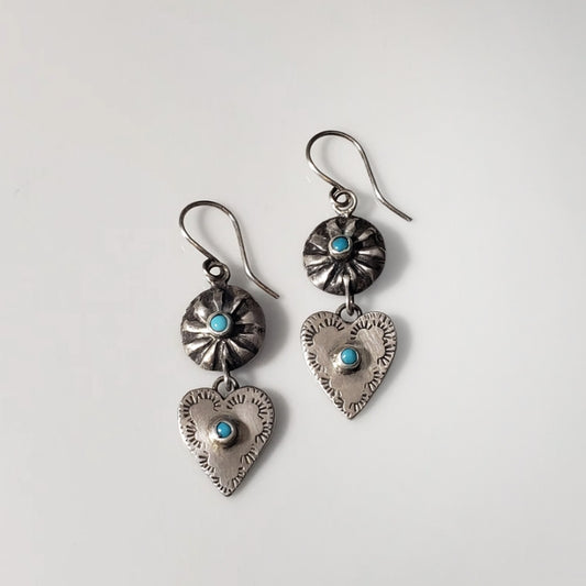 Silver concho heart earrings