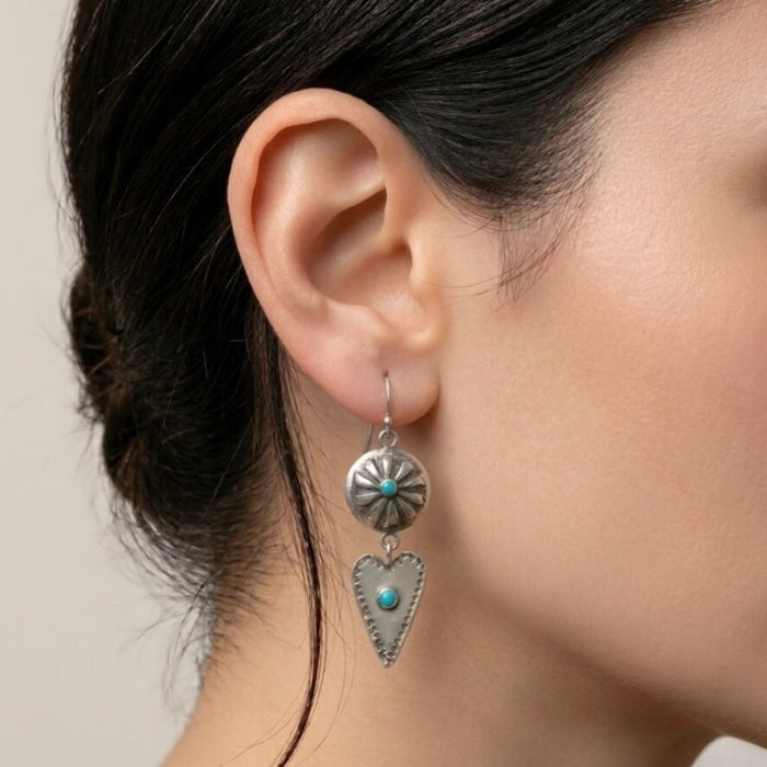 Silver concho heart earrings