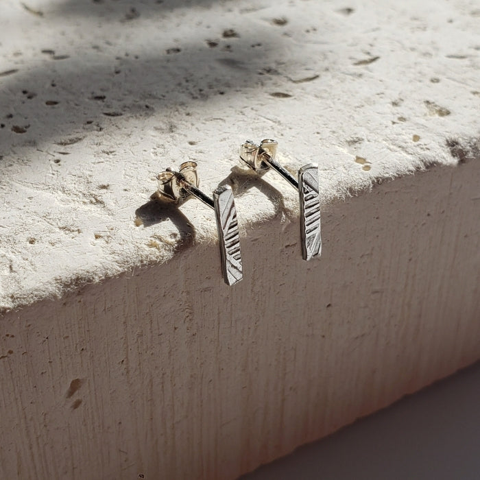 Stamped silver bar earrings