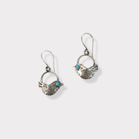 Sterling silver folk art bird earrings