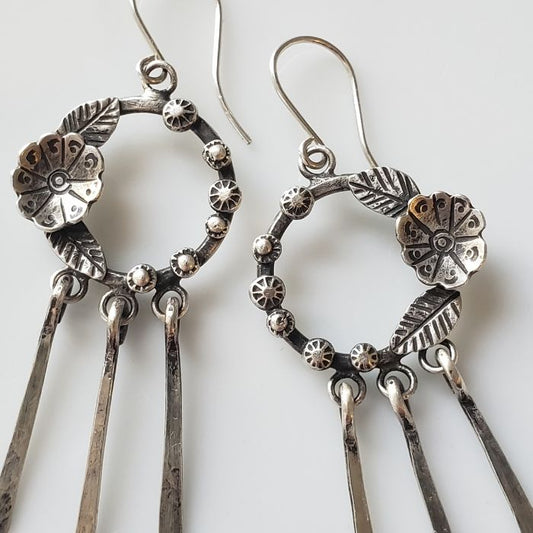 Silver hoop dangle earrings