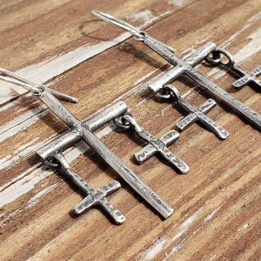 Triple cross earrings