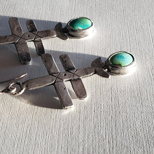 Silver cross earrings with turquoise