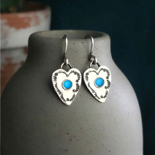 Sterling silver heart earrings with turquoise