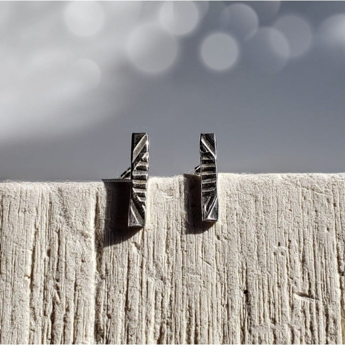 Stamped silver bar earrings