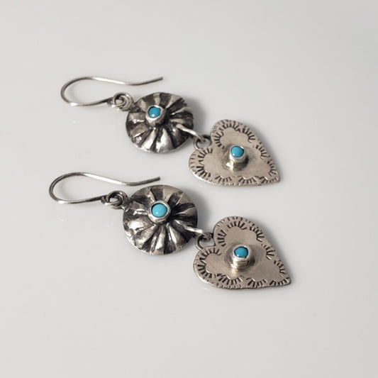 Silver concho heart earrings