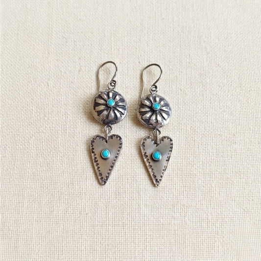 Silver concho heart earrings