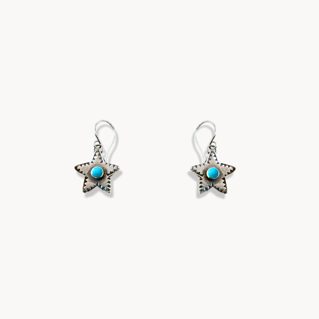 Small Texas star earrings with turquoise centers